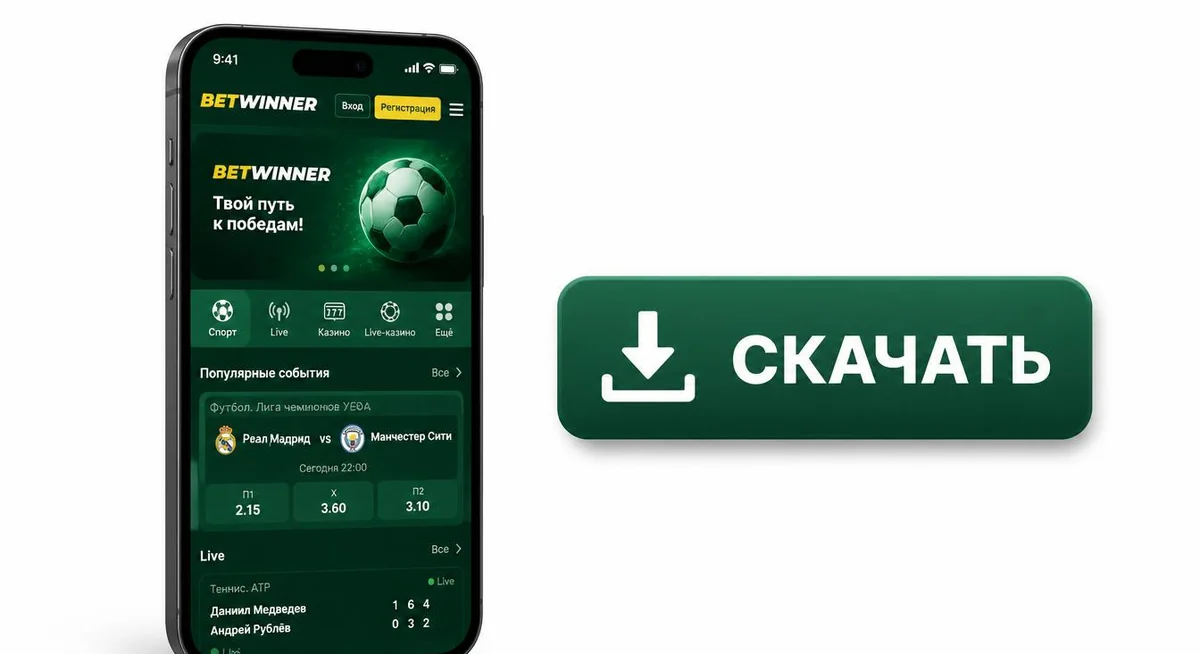 Мобильное приложение Betwinner на Android и кнопка скачивания APK-файла